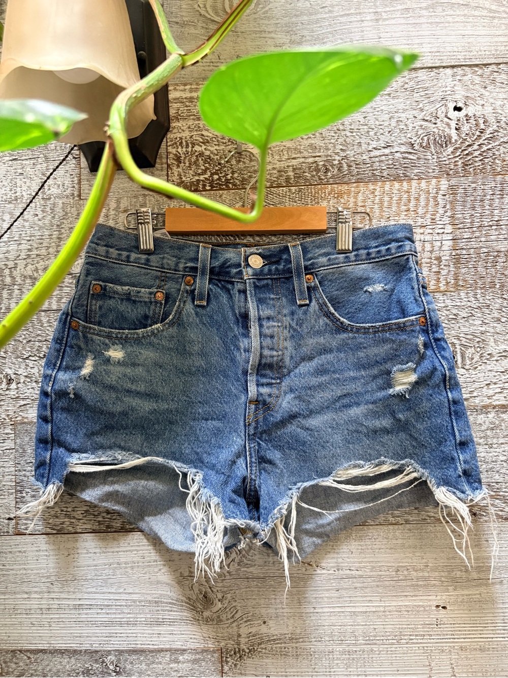 Levi's | Classic 501 Distressed High-Rise Denim Button-Up Shorts - Women's 27-28